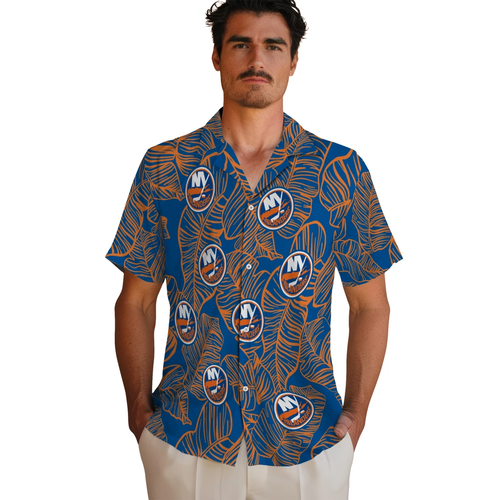 New York Islanders Hawaiian Shirt - Leaf Outline new york islanders leaf outline blue hawaiian shirts fashion forward