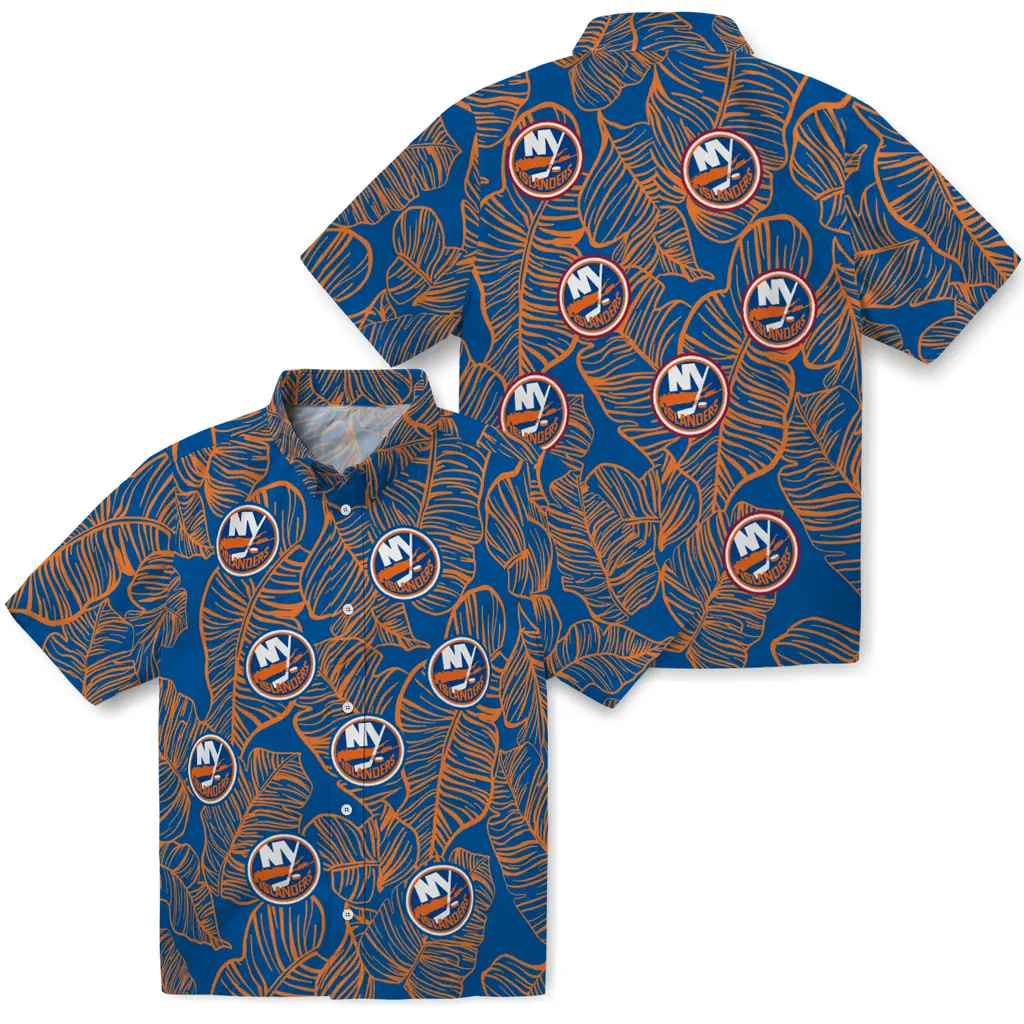 New York Islanders Hawaiian Shirt - Leaf Outline new york islanders leaf outline blue hawaiian shirts high quality
