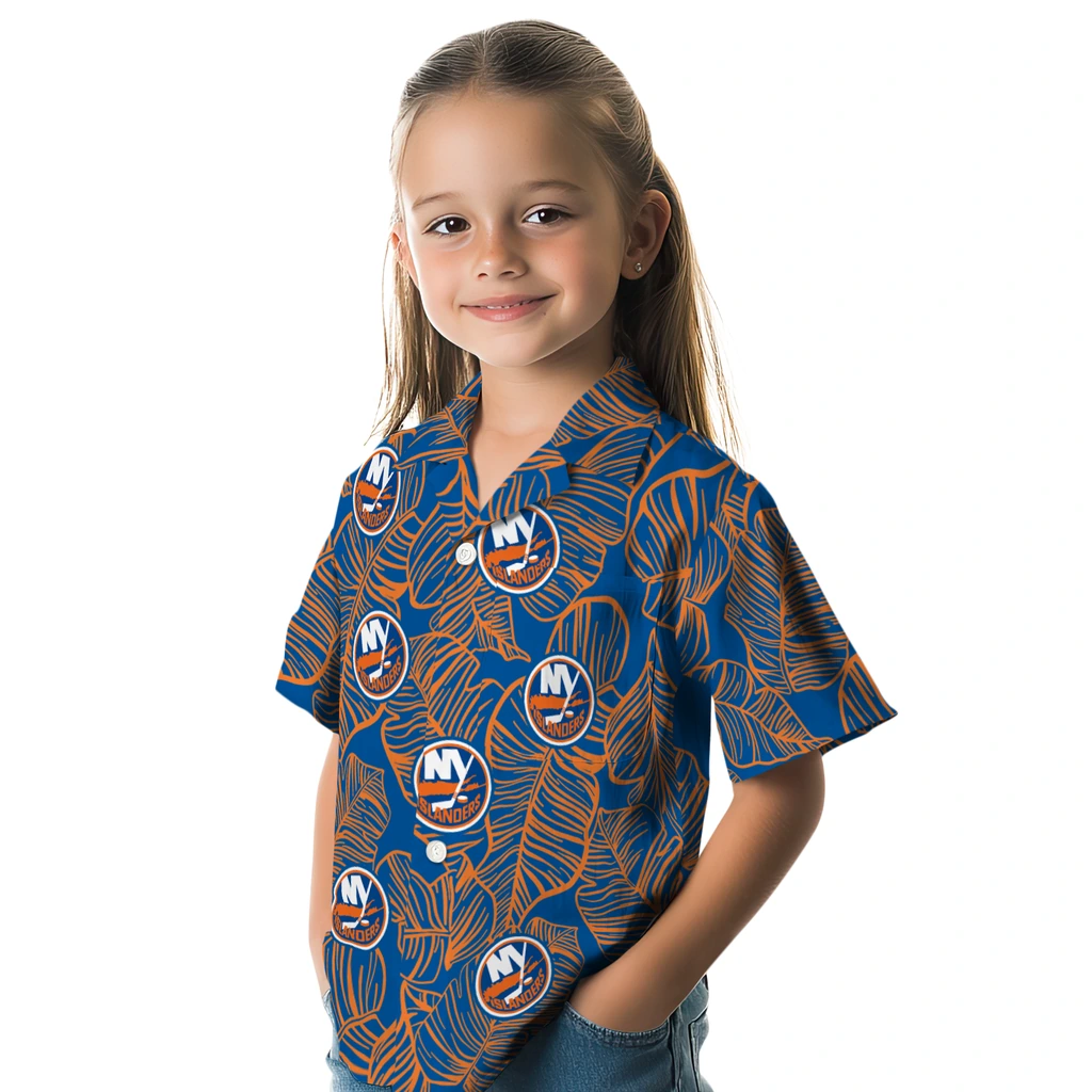 New York Islanders Hawaiian Shirt - Leaf Outline new york islanders leaf outline blue hawaiian shirts premium grade