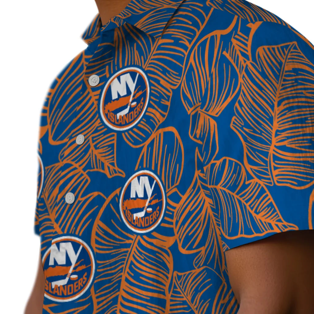 New York Islanders Hawaiian Shirt - Leaf Outline new york islanders leaf outline blue hawaiian shirts trendy