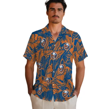new york islanders monstera layer blue hawaiian shirts fashion forward