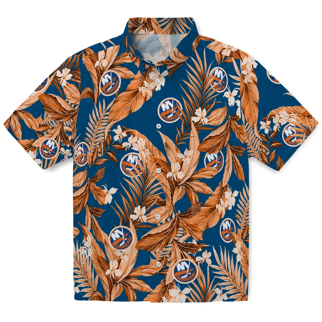 New York Islanders Hawaiian Shirt - Palm Leaves new york islanders palm leaves blue hawaiian shirts best selling