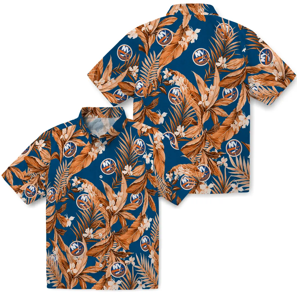 New York Islanders Hawaiian Shirt - Palm Leaves new york islanders palm leaves blue hawaiian shirts high quality