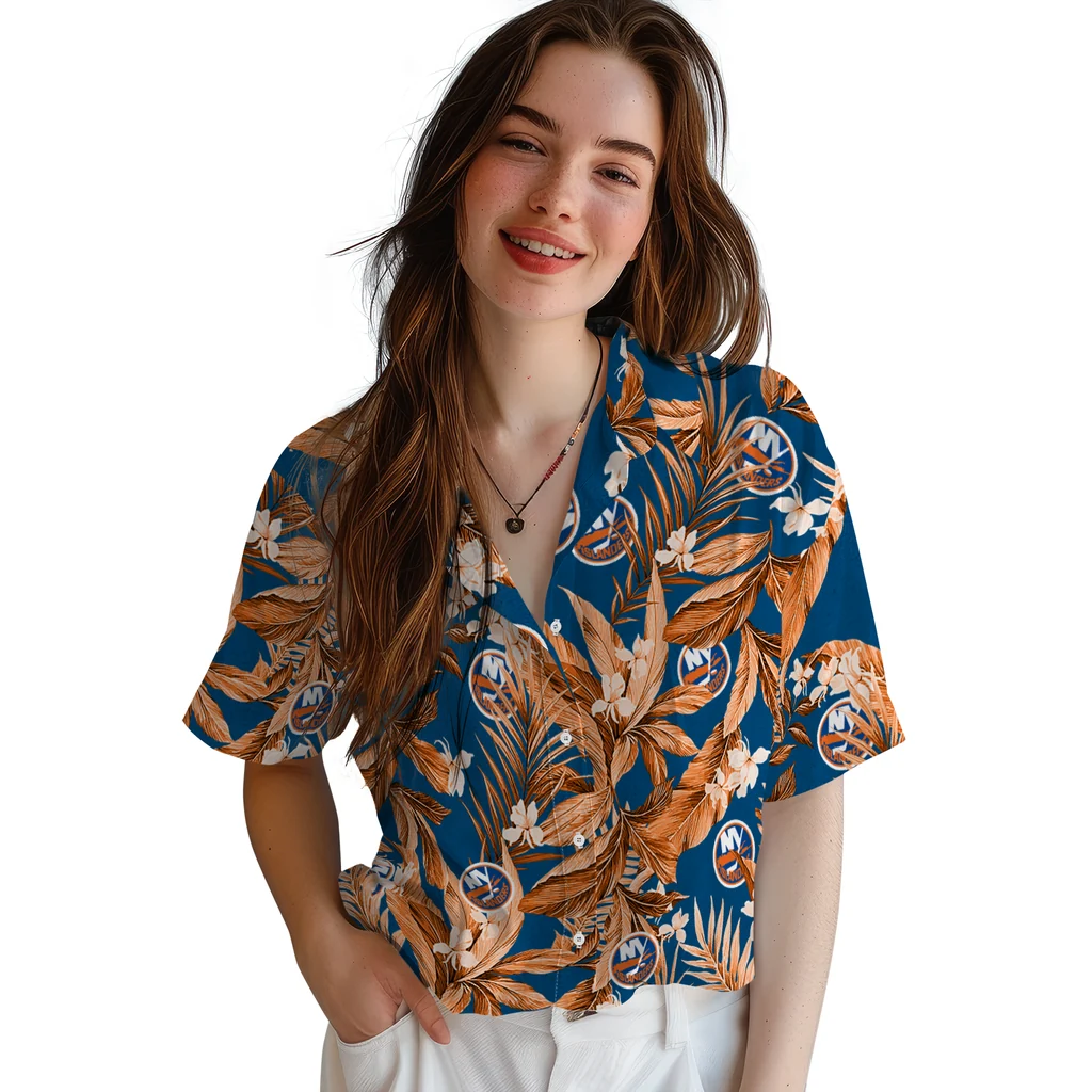 New York Islanders Hawaiian Shirt - Palm Leaves new york islanders palm leaves blue hawaiian shirts latest model