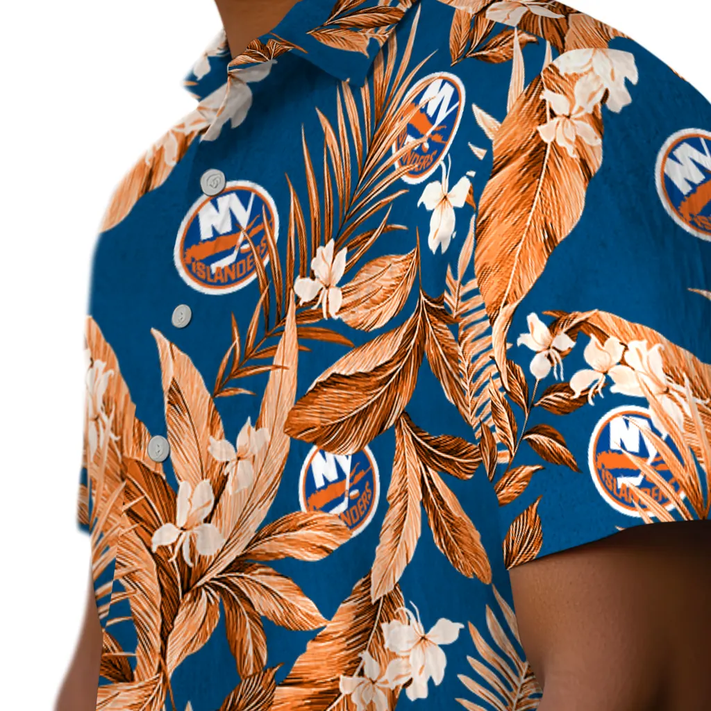 New York Islanders Hawaiian Shirt - Palm Leaves new york islanders palm leaves blue hawaiian shirts trendy