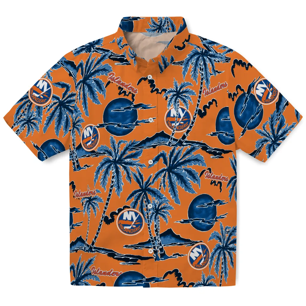 New York Islanders Hawaiian Shirt - Palm Sunset new york islanders palm sunset hawaiian shirts best selling