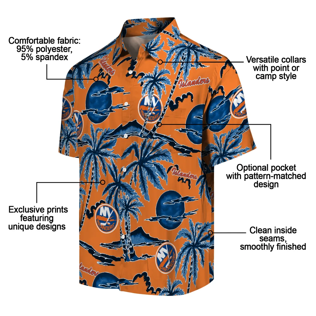New York Islanders Hawaiian Shirt - Palm Sunset new york islanders palm sunset hawaiian shirts new arrival