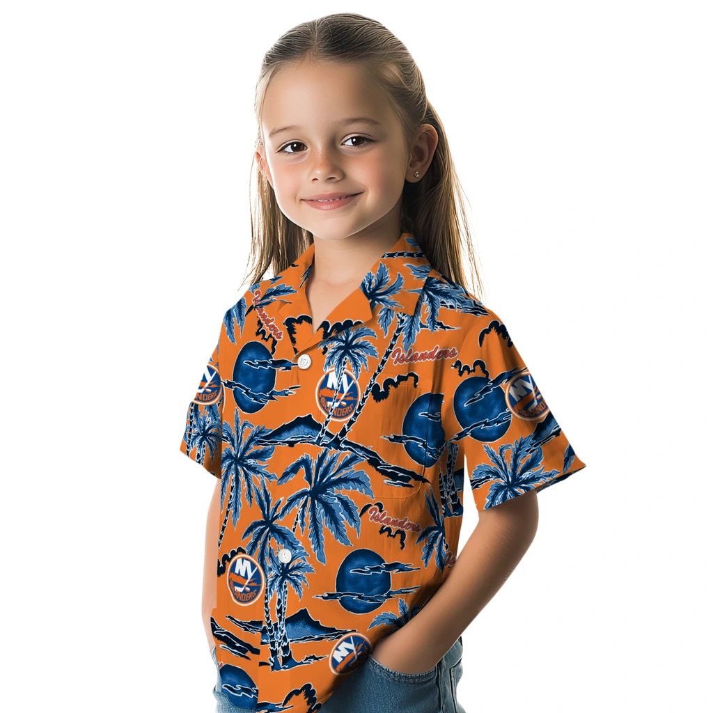 New York Islanders Hawaiian Shirt - Palm Sunset new york islanders palm sunset hawaiian shirts premium grade
