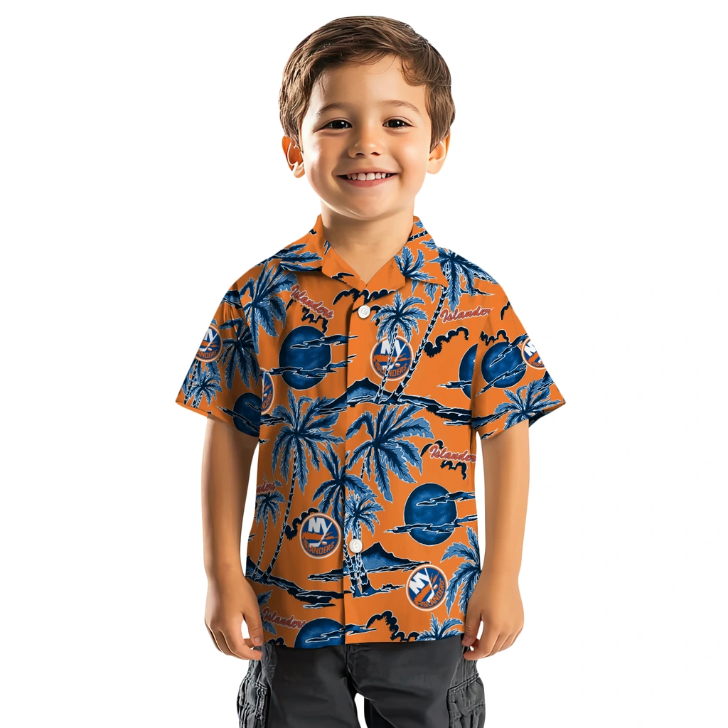 New York Islanders Hawaiian Shirt - Palm Sunset new york islanders palm sunset hawaiian shirts top rated