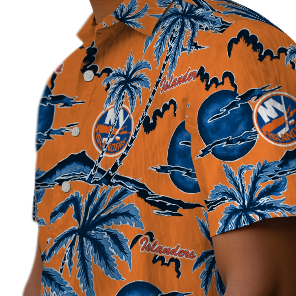 New York Islanders Hawaiian Shirt - Palm Sunset new york islanders palm sunset hawaiian shirts trendy