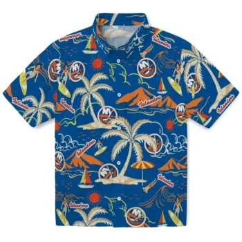 new york islanders palm tree island blue hawaiian shirts best selling