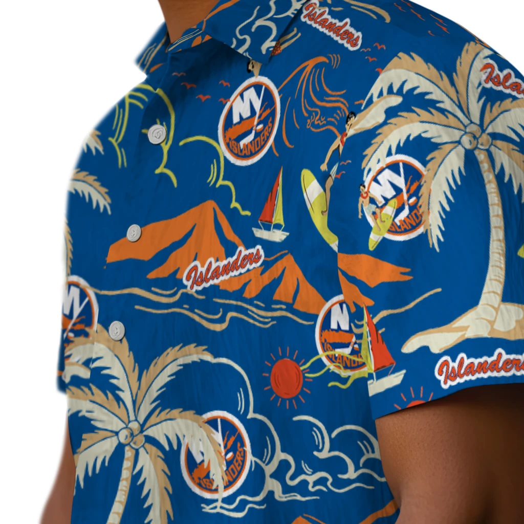 New York Islanders Hawaiian Shirt - Palm Tree Island new york islanders palm tree island blue hawaiian shirts trendy