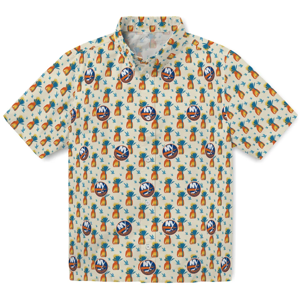 New York Islanders Hawaiian Shirt - Pineapple Delight new york islanders pineapple delight beige hawaiian shirts best selling