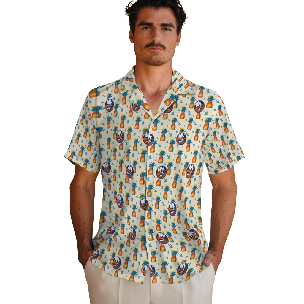 New York Islanders Hawaiian Shirt - Pineapple Delight new york islanders pineapple delight beige hawaiian shirts fashion forward