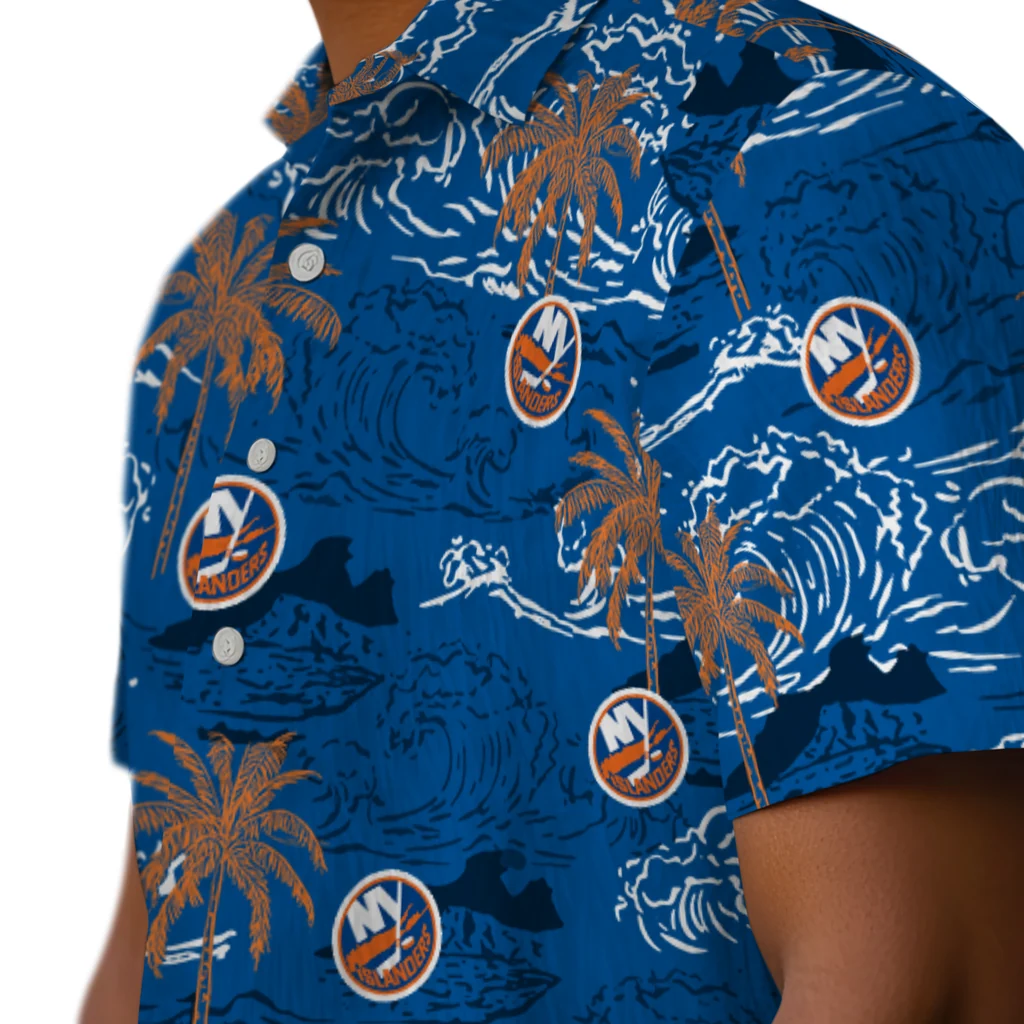 New York Islanders Hawaiian Shirt - Wave Palm new york islanders wave palm blue hawaiian shirts trendy