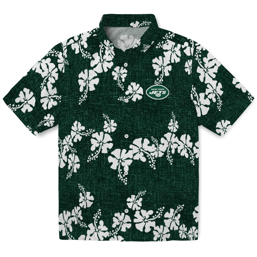 New York Jets Hawaiian Shirt - 50th State Flower new york jets hibiscus petals green hawaiian shirts best selling