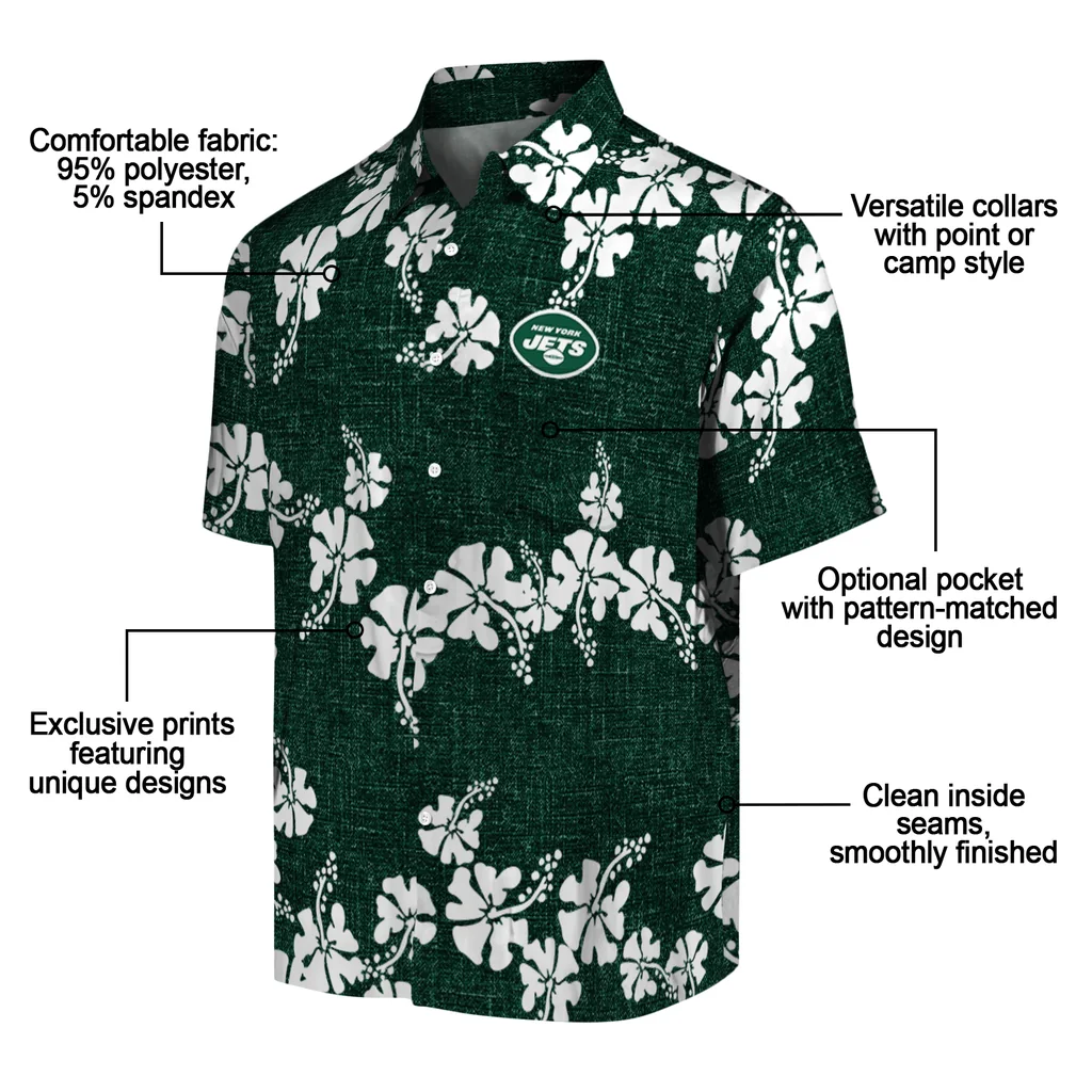 New York Jets Hawaiian Shirt - 50th State Flower new york jets hibiscus petals green hawaiian shirts new arrival