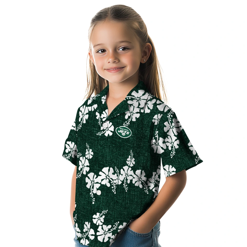 New York Jets Hawaiian Shirt - 50th State Flower new york jets hibiscus petals green hawaiian shirts premium grade