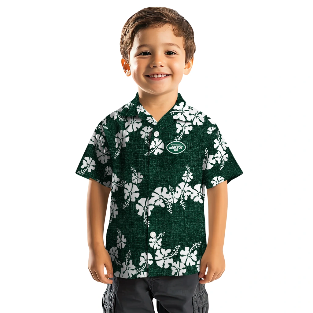 New York Jets Hawaiian Shirt - 50th State Flower new york jets hibiscus petals green hawaiian shirts top rated