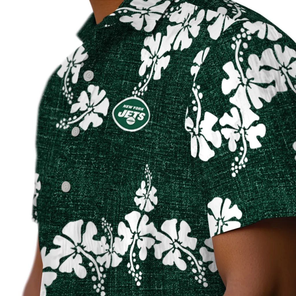 New York Jets Hawaiian Shirt - 50th State Flower new york jets hibiscus petals green hawaiian shirts trendy