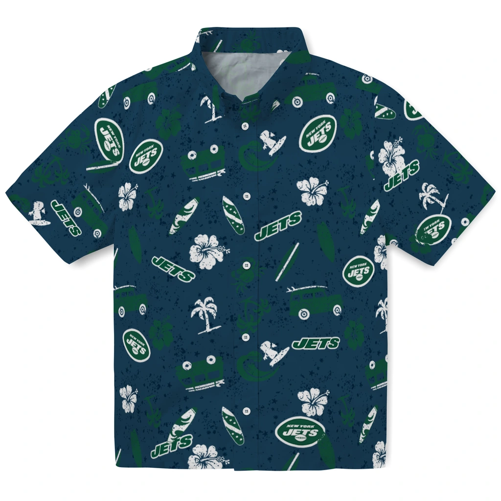 New York Jets Hawaiian Shirt - Beach Vibe new york jets beach vibe navy hawaiian shirts best selling