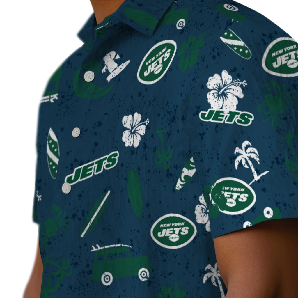New York Jets Hawaiian Shirt - Beach Vibe new york jets beach vibe navy hawaiian shirts trendy