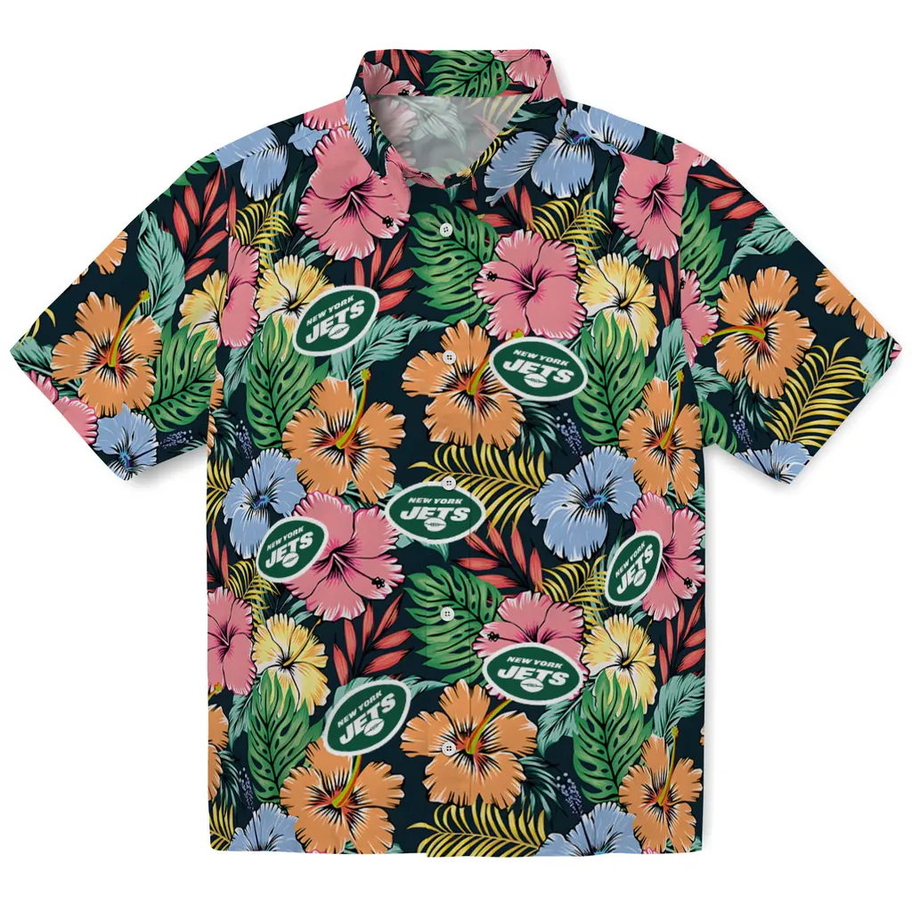 New York Jets Hawaiian Shirt - Brilliant Hibiscus Garden new york jets brilliant hibiscus garden hawaiian shirts best selling