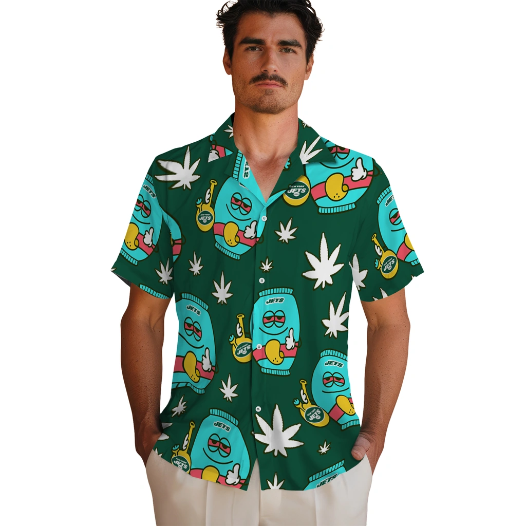 New York Jets Hawaiian Shirt - Chill Vibe new york jets bong smile green hawaiian shirts fashion forward