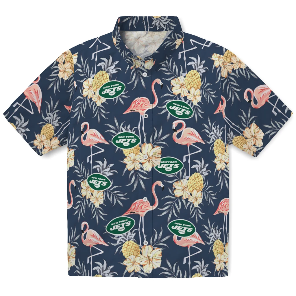 New York Jets Hawaiian Shirt - Flamingo Hibiscus new york jets flamingo hibiscus navy hawaiian shirts best selling