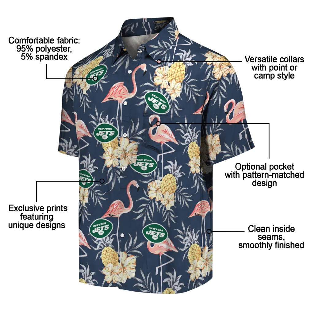 New York Jets Hawaiian Shirt - Flamingo Hibiscus new york jets flamingo hibiscus navy hawaiian shirts new arrival