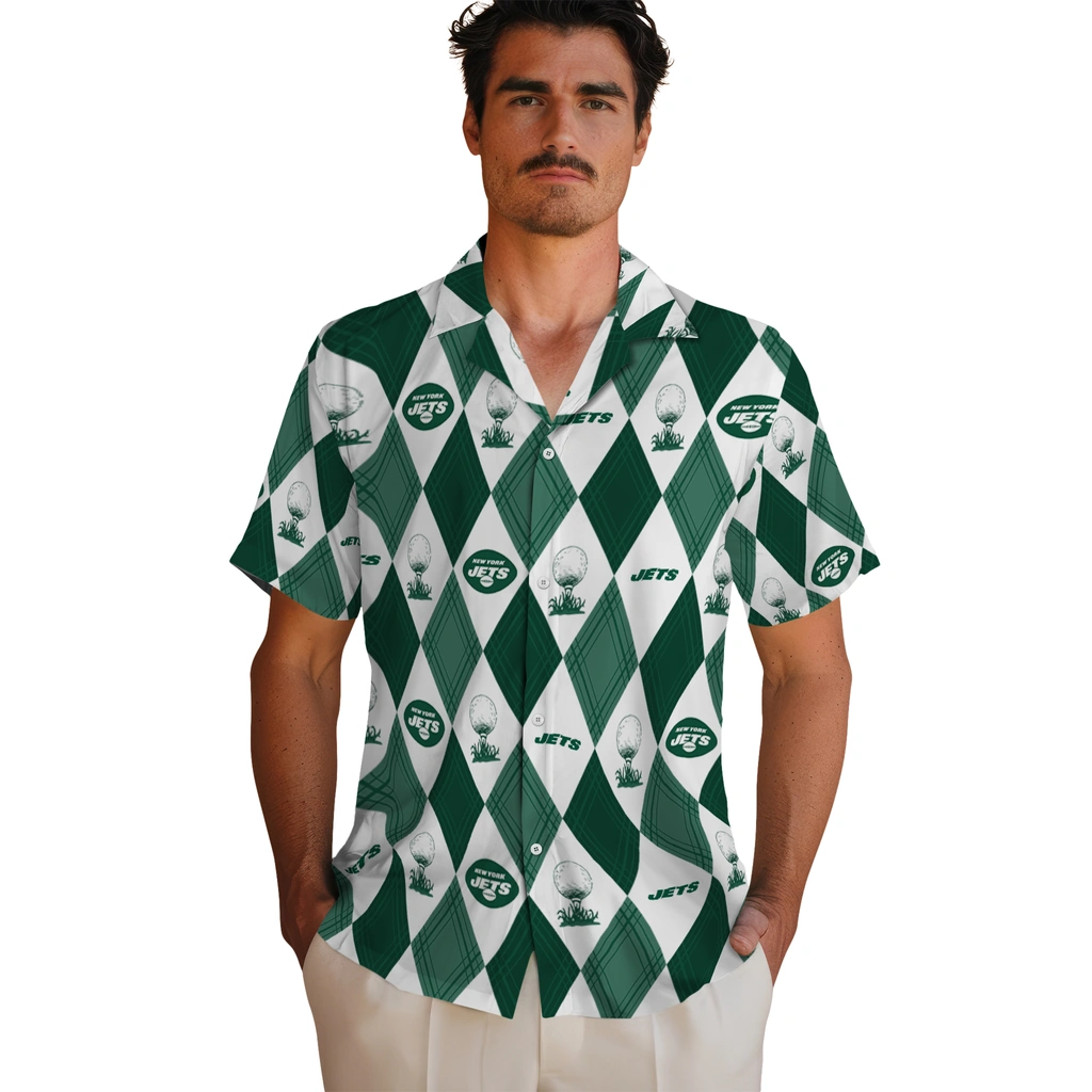 New York Jets Hawaiian Shirt - Golfing Plaid new york jets balloon plaid green hawaiian shirts fashion forward