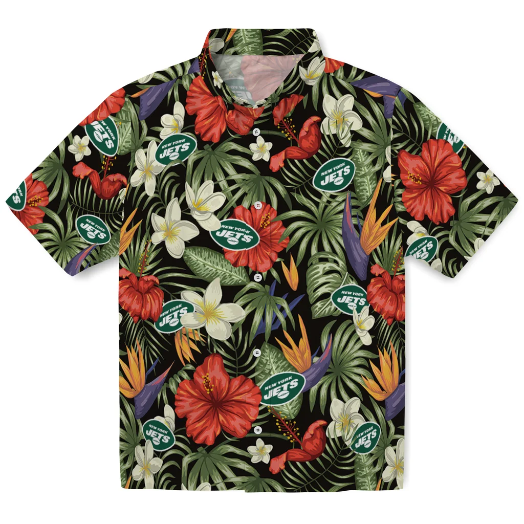 New York Jets Hawaiian Shirt - Hawaii Floral Hibiscus new york jets hibiscus bird hawaiian shirts best selling