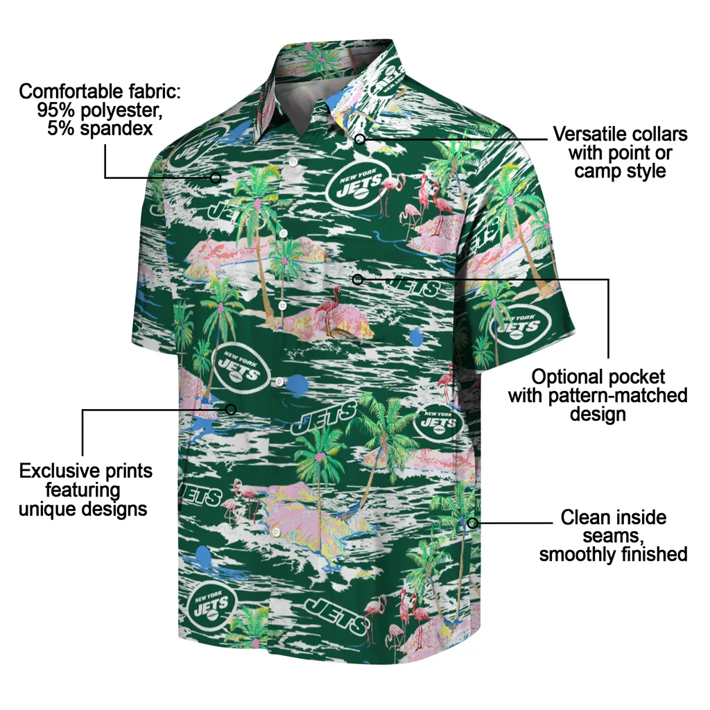 New York Jets Hawaiian Shirt - Hawaii Island new york jets flamingo retreat green hawaiian shirts new arrival