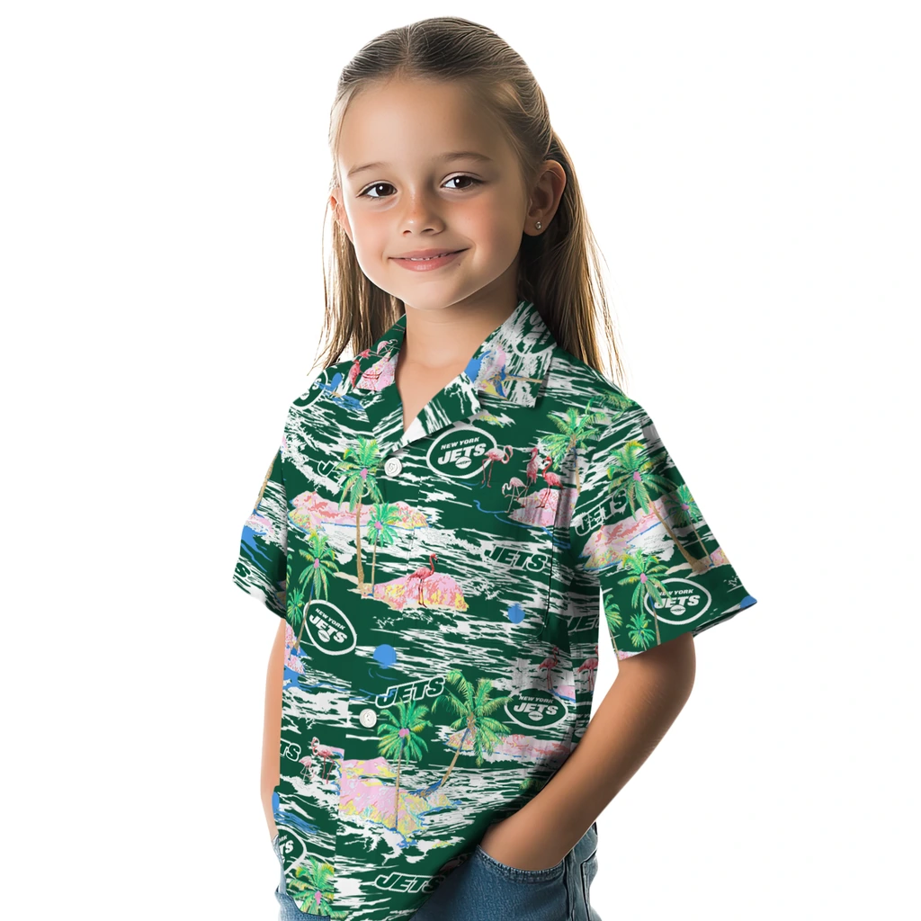 New York Jets Hawaiian Shirt - Hawaii Island new york jets flamingo retreat green hawaiian shirts premium grade