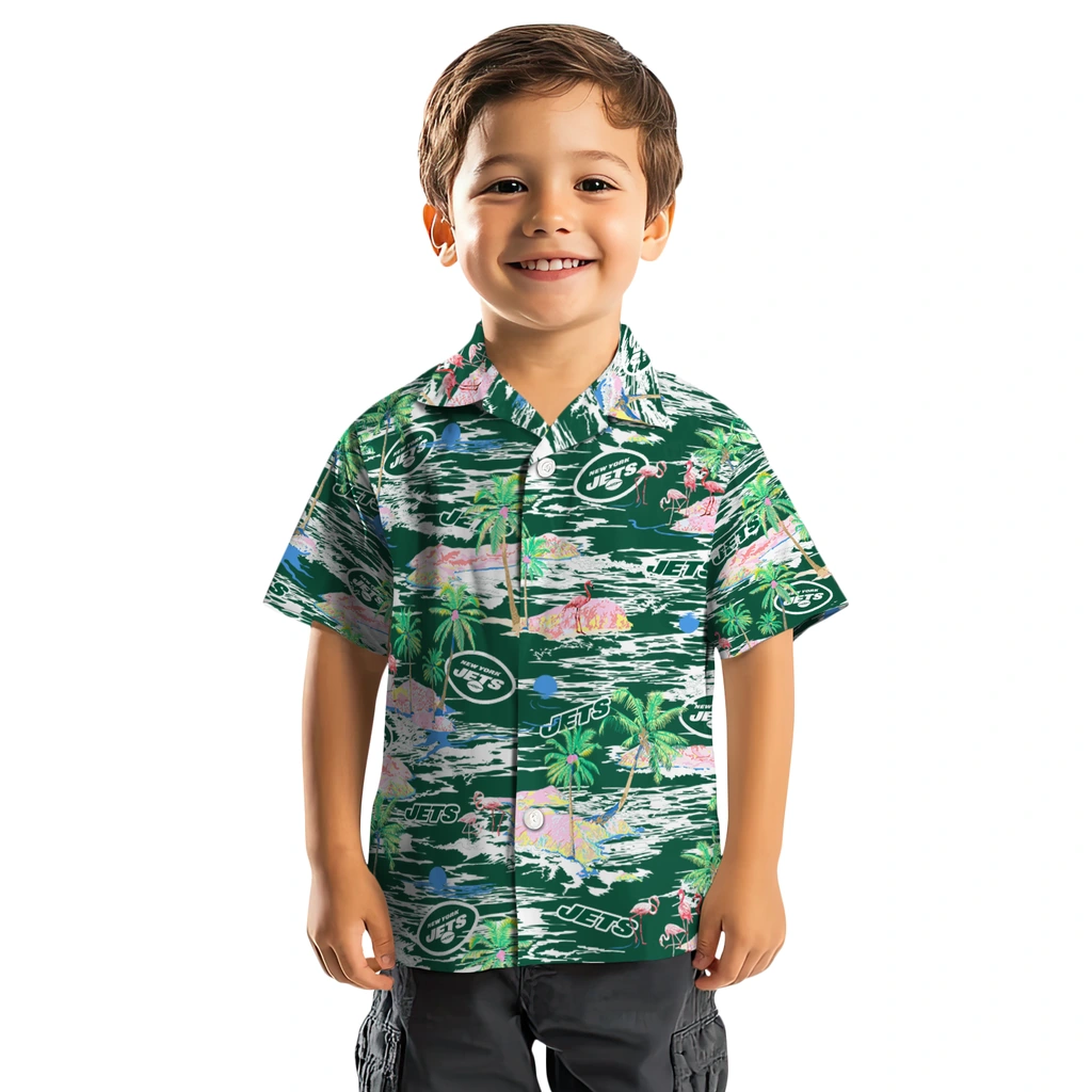 New York Jets Hawaiian Shirt - Hawaii Island new york jets flamingo retreat green hawaiian shirts top rated