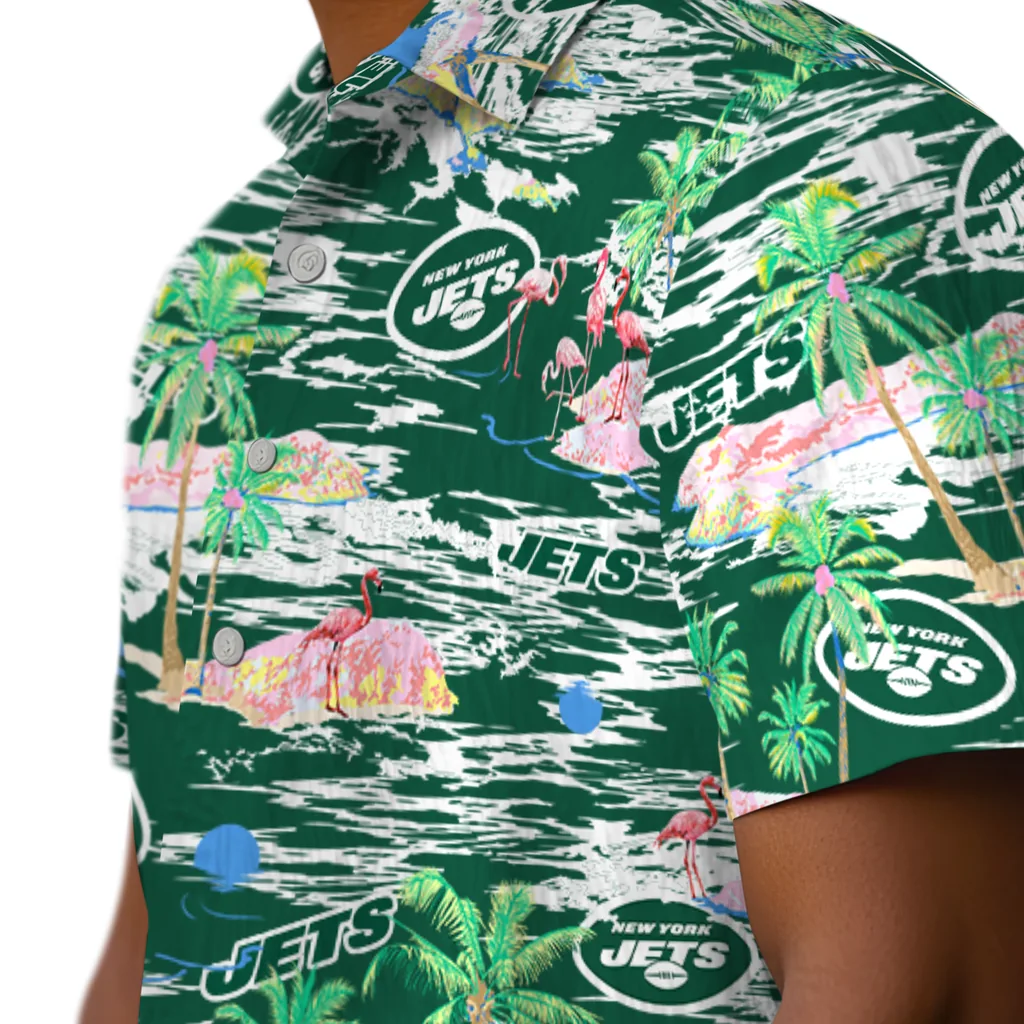 New York Jets Hawaiian Shirt - Hawaii Island new york jets flamingo retreat green hawaiian shirts trendy