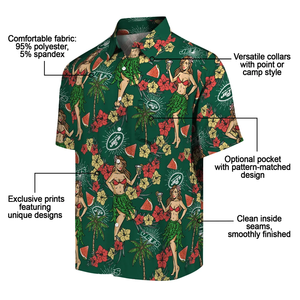 New York Jets Hawaiian Shirt - Hawaiian Girls Design new york jets hawaiian girls design green hawaiian shirts new arrival