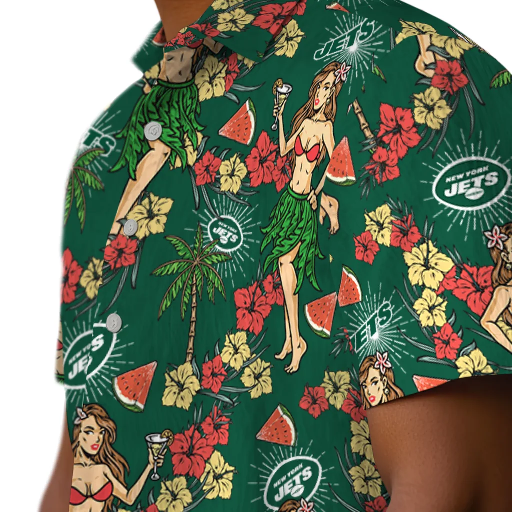 New York Jets Hawaiian Shirt - Hawaiian Girls Design new york jets hawaiian girls design green hawaiian shirts trendy