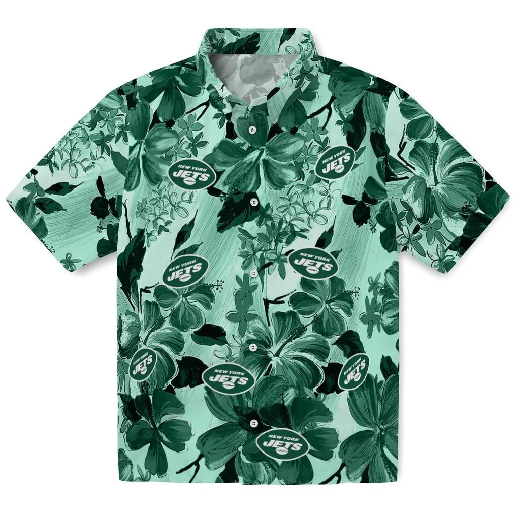 New York Jets Hawaiian Shirt - Hibiscus Arrangement new york jets hibiscus arrangement green hawaiian shirts best selling