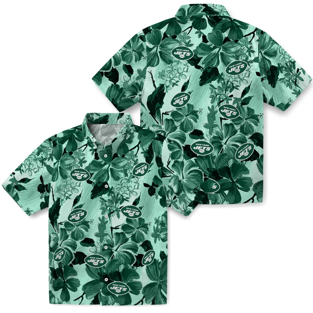New York Jets Hawaiian Shirt - Hibiscus Arrangement new york jets hibiscus arrangement green hawaiian shirts high quality