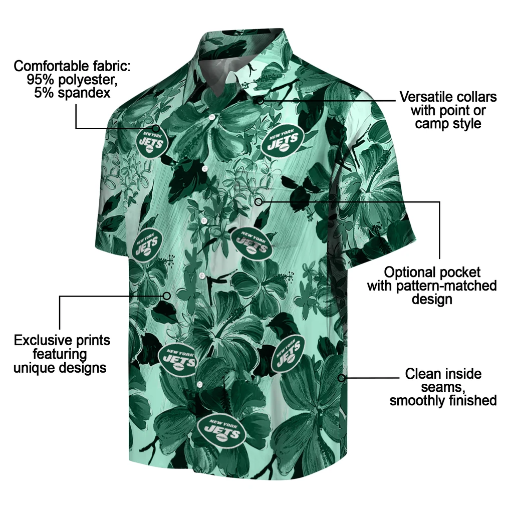 New York Jets Hawaiian Shirt - Hibiscus Arrangement new york jets hibiscus arrangement green hawaiian shirts new arrival