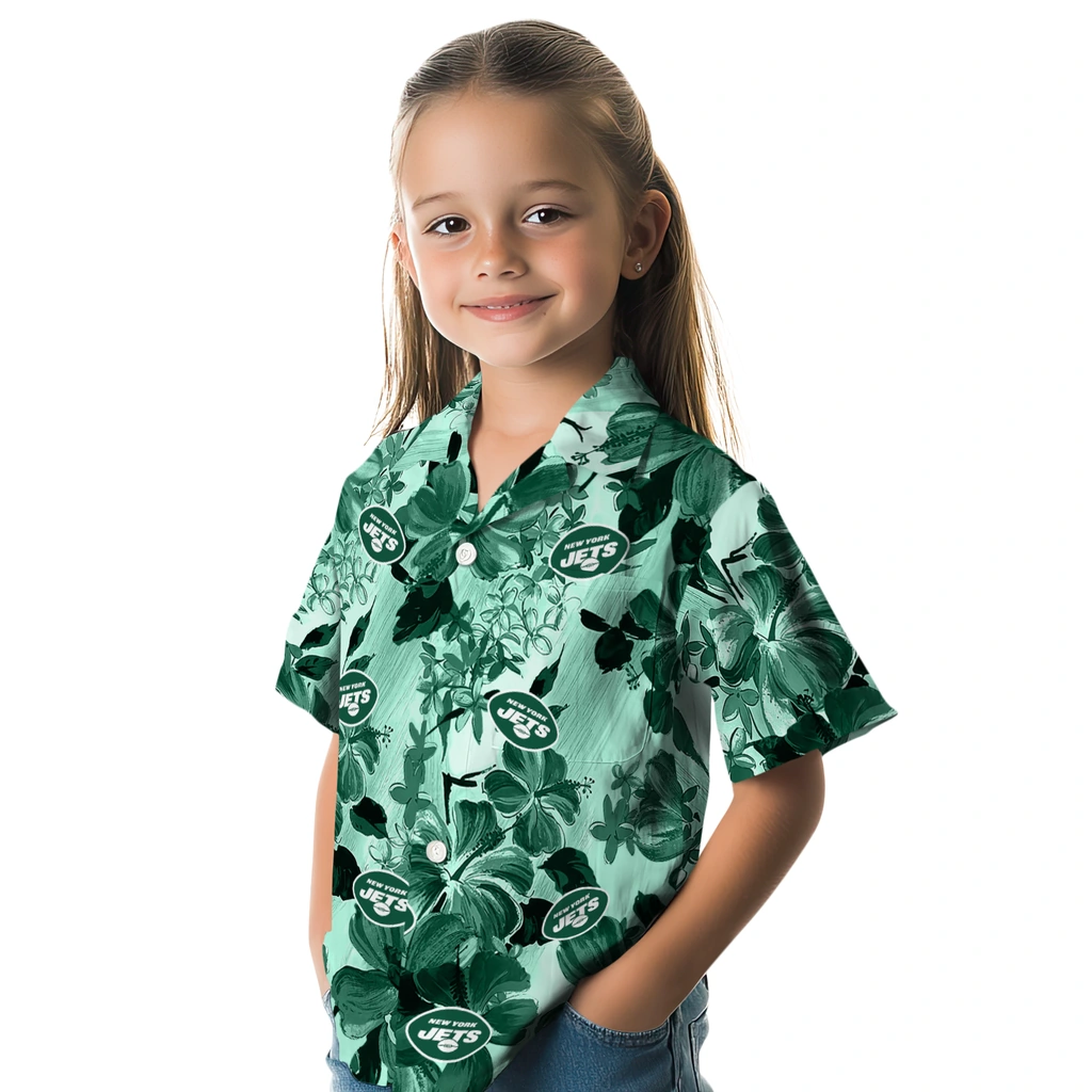 New York Jets Hawaiian Shirt - Hibiscus Arrangement new york jets hibiscus arrangement green hawaiian shirts premium grade