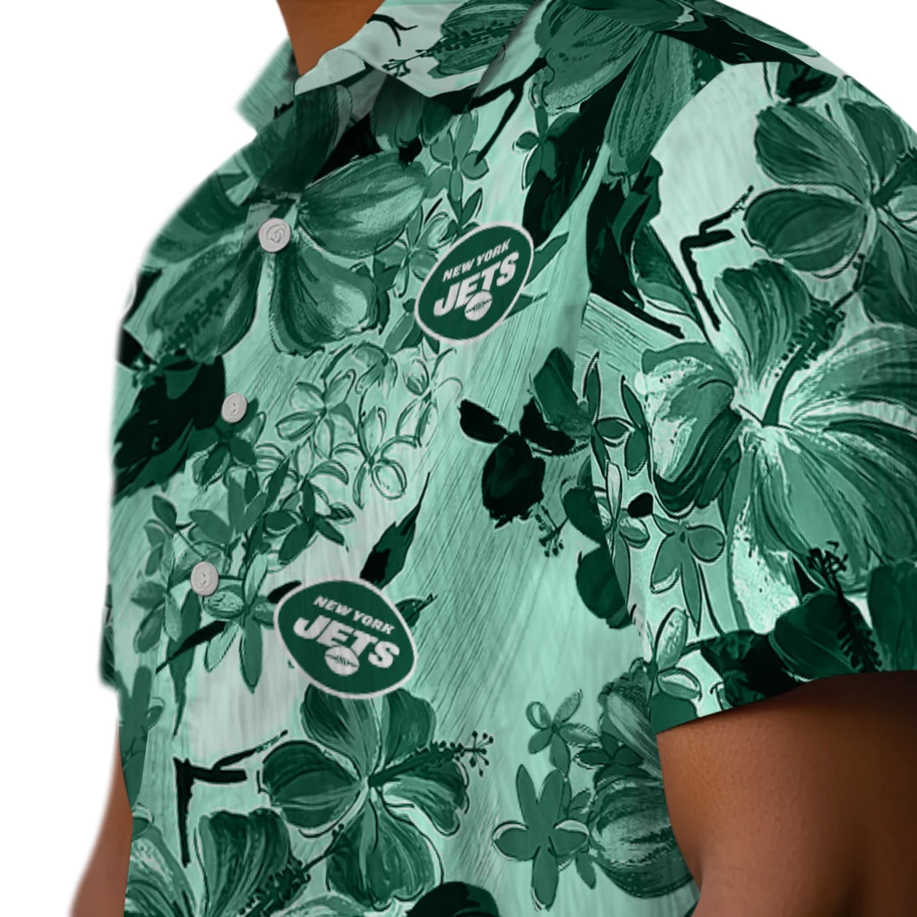 New York Jets Hawaiian Shirt - Hibiscus Arrangement new york jets hibiscus arrangement green hawaiian shirts trendy
