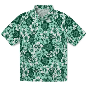 new york jets hibiscus blooms green hawaiian shirts best selling
