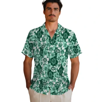 new york jets hibiscus blooms green hawaiian shirts fashion forward