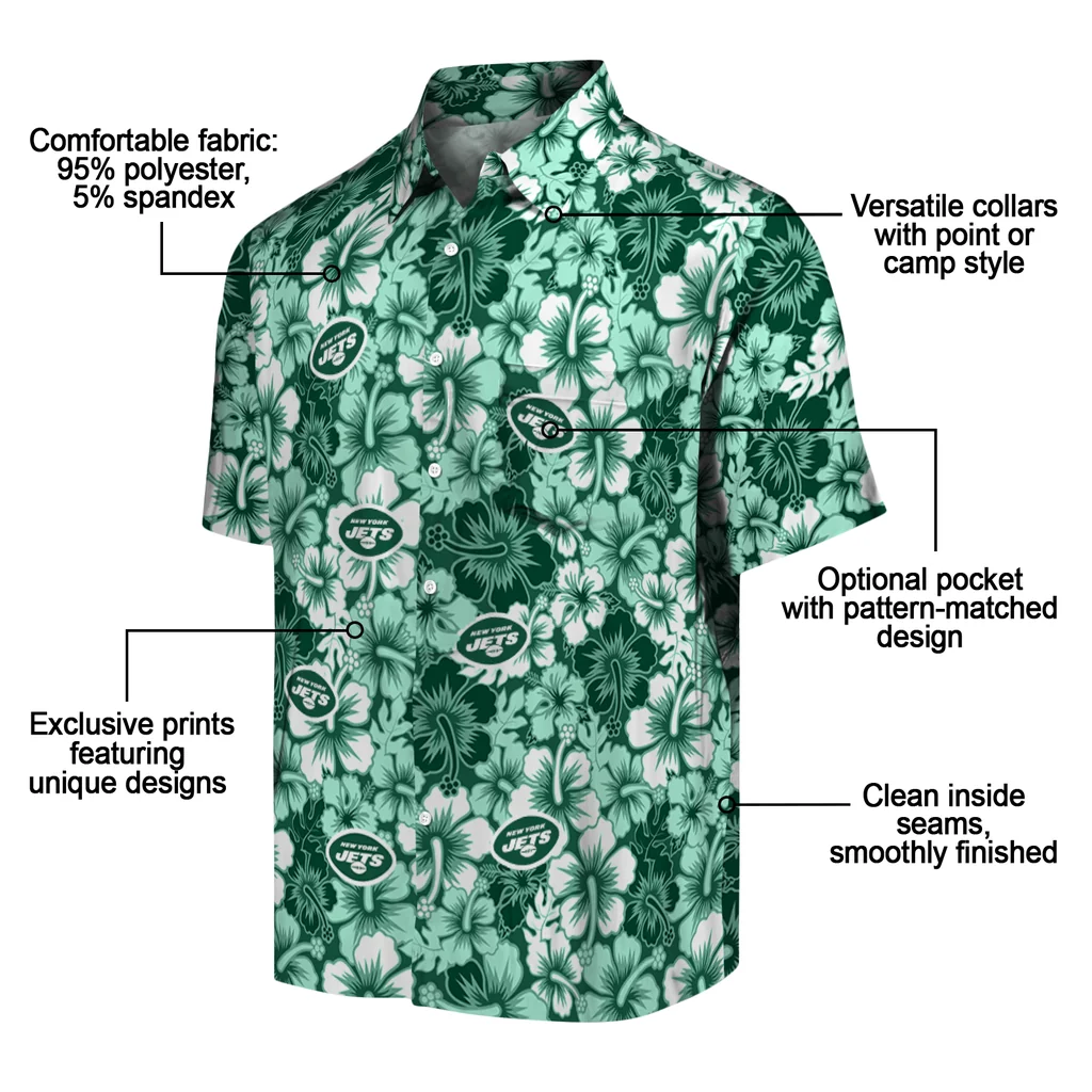 New York Jets Hawaiian Shirt - Hibiscus Blooms new york jets hibiscus blooms green hawaiian shirts new arrival