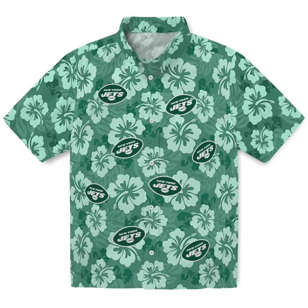 New York Jets Hawaiian Shirt - Hibiscus Cluster new york jets hibiscus cluster green hawaiian shirts best selling