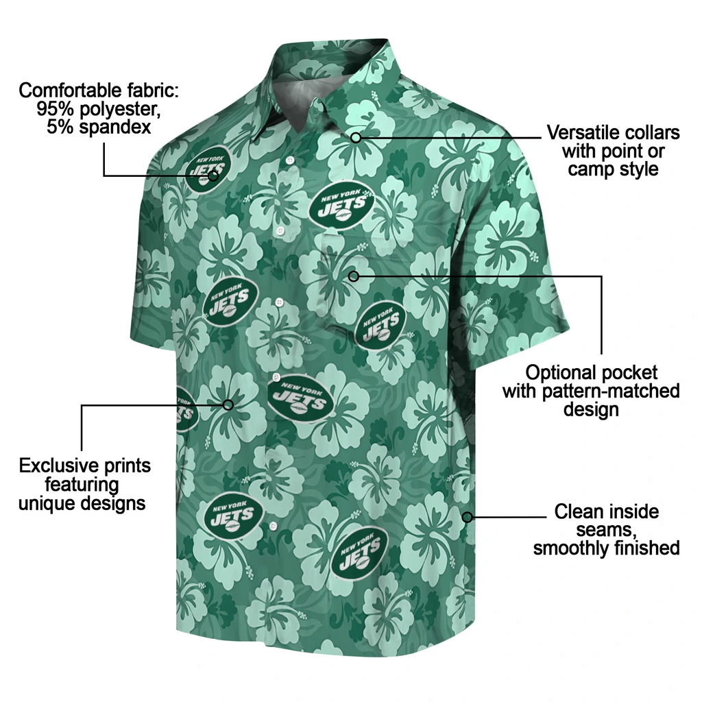 New York Jets Hawaiian Shirt - Hibiscus Cluster new york jets hibiscus cluster green hawaiian shirts new arrival