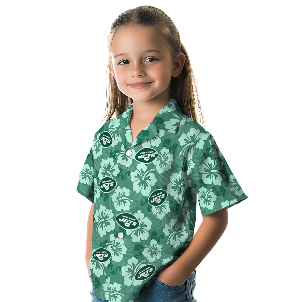 New York Jets Hawaiian Shirt - Hibiscus Cluster new york jets hibiscus cluster green hawaiian shirts premium grade