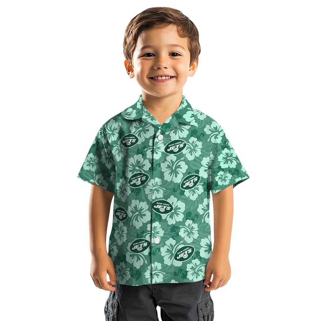 New York Jets Hawaiian Shirt - Hibiscus Cluster new york jets hibiscus cluster green hawaiian shirts top rated